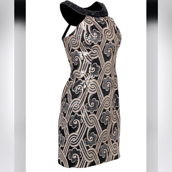 Lilly Pulitzer Sydney Black Metallic Gold Contemporary Bead Collar Shift Dress - Picture 7 of 16